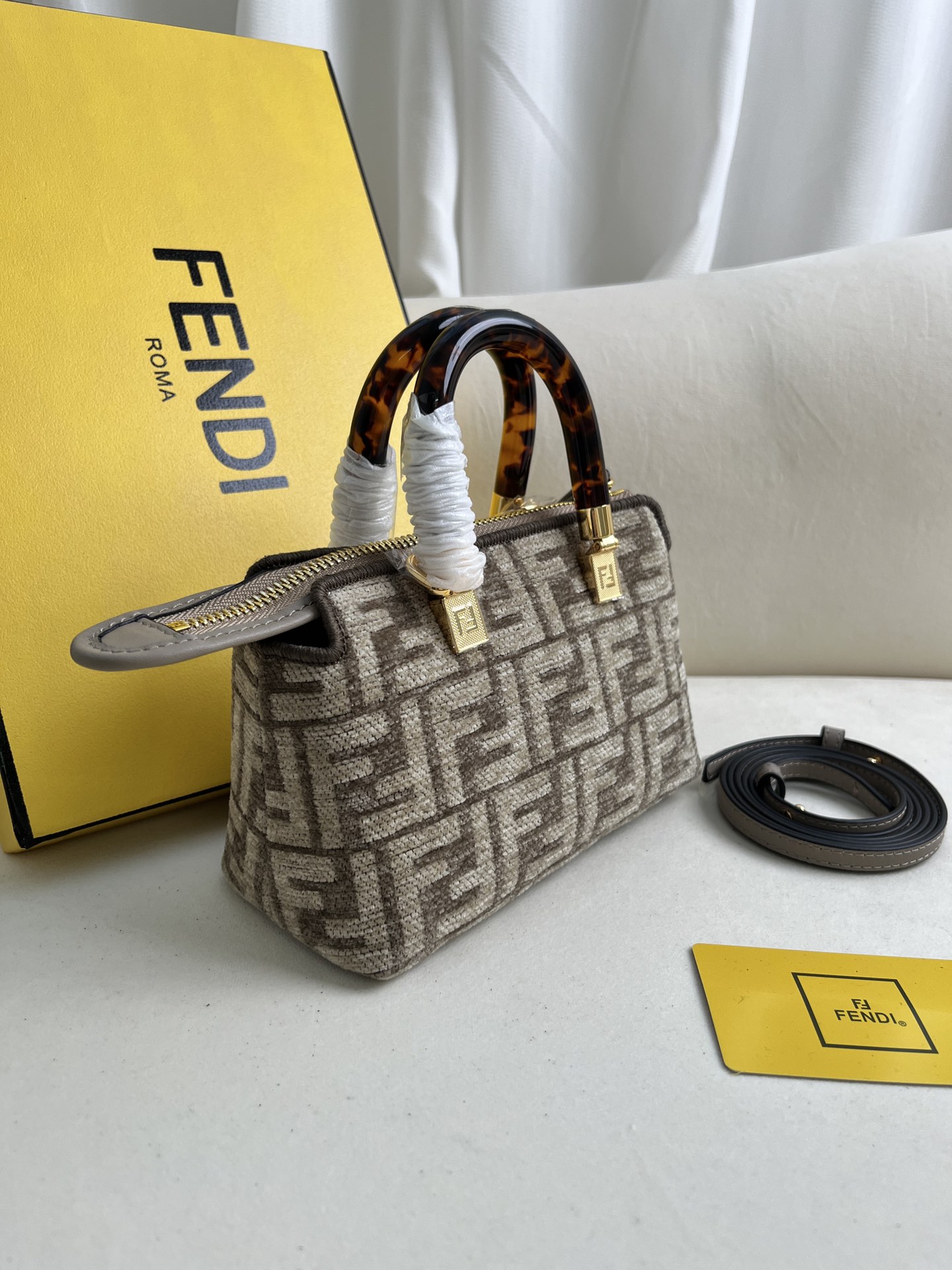 [TOP] FENDI By The Way Mini Bag Boston Bag In Brocade Fabric Bag - Gray