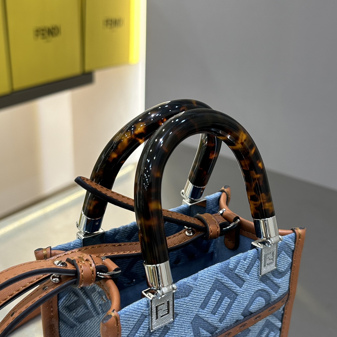 [TOP] FENDI Mini Tote Shopping Bag - Denim blue