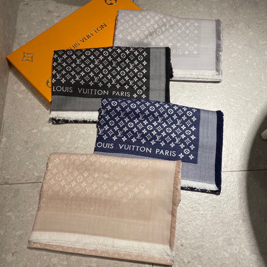 [TOP] Louis Vuitton LV Monogram Cashmere Scarf 120 x 120 cm - 4 Colors