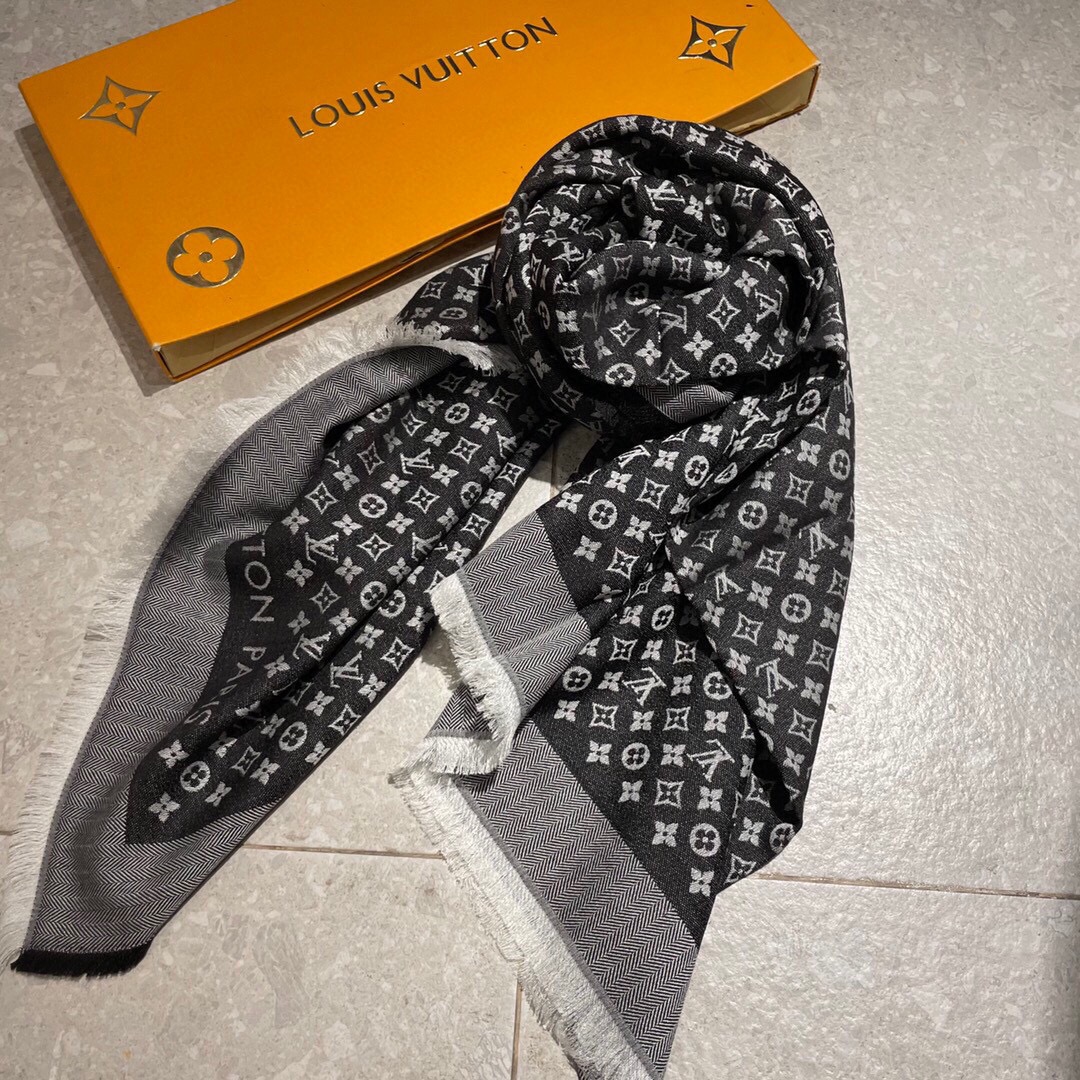 [TOP] Louis Vuitton LV Monogram Cashmere Scarf 120 x 120 cm - 4 Colors - 711 Luxury