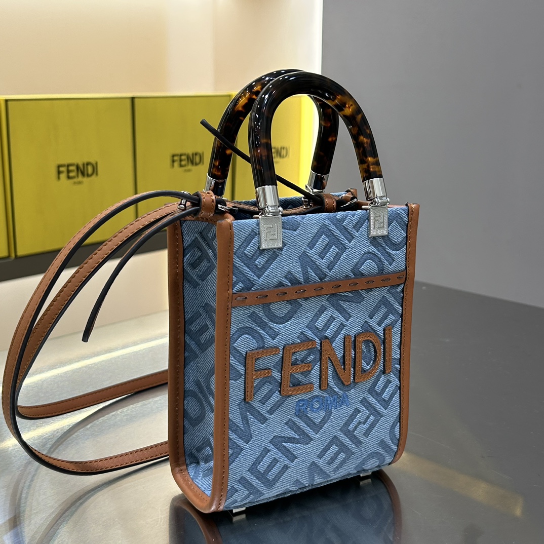 [TOP] FENDI Mini Tote Shopping Bag - Denim blue