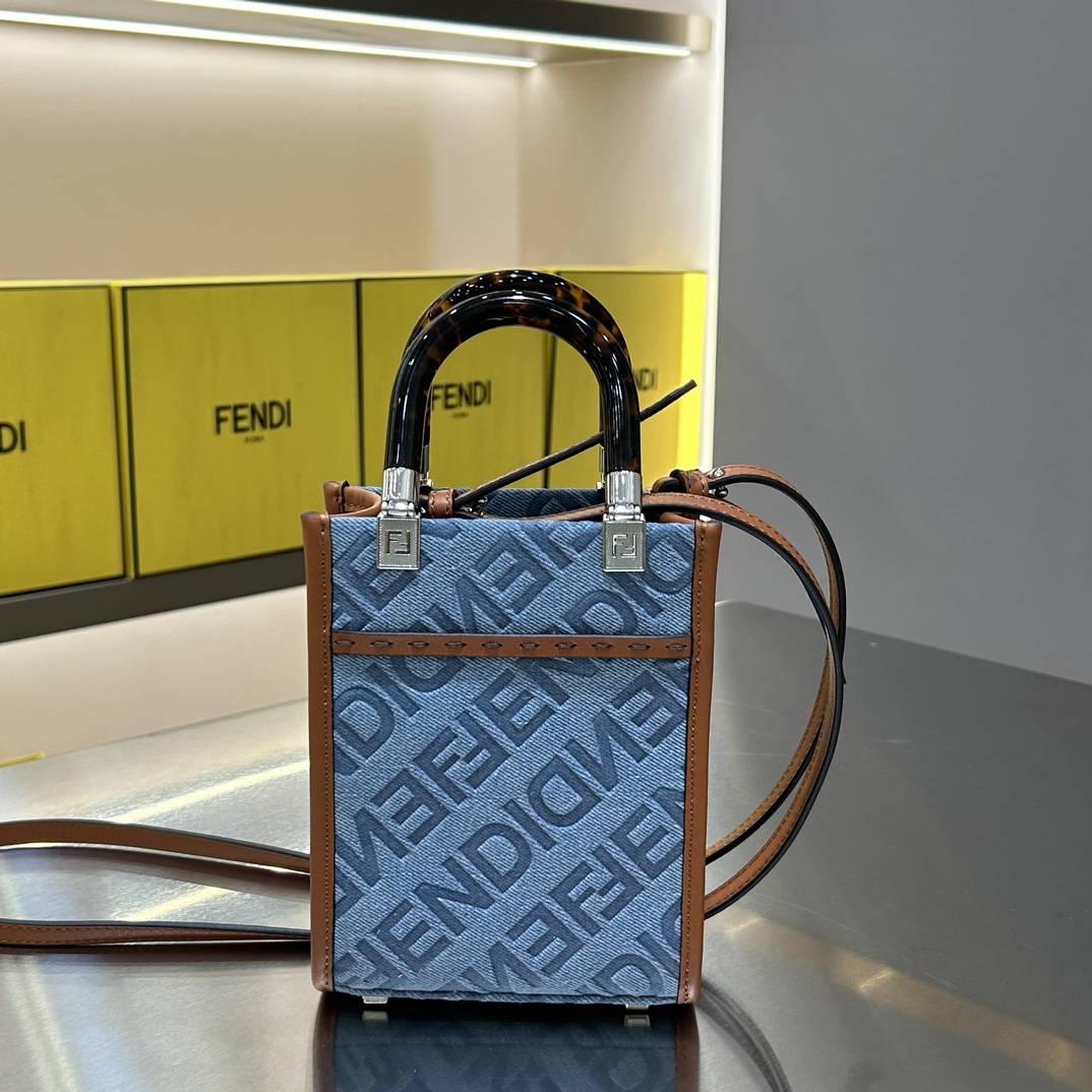[TOP] FENDI Mini Tote Shopping Bag - Denim blue