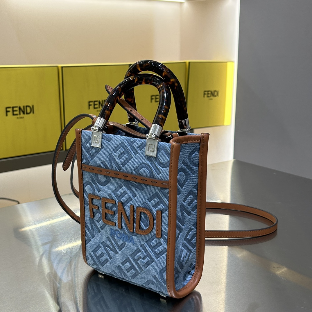 [TOP] FENDI Mini Tote Shopping Bag - Denim blue