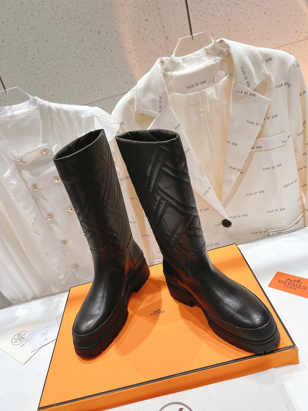 [TOP] HERMES Autumn And Winter H Family Classic Series Thick Bottom Boots - Black