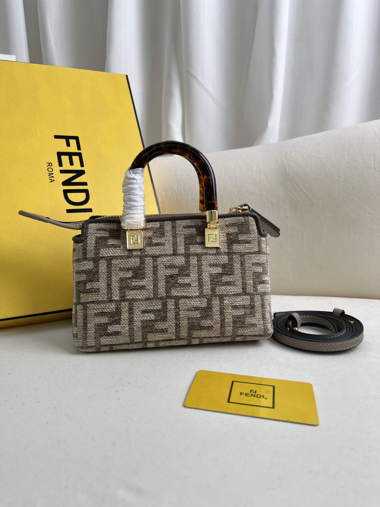 [TOP] FENDI By The Way Mini Bag Boston Bag In Brocade Fabric Bag - Gray