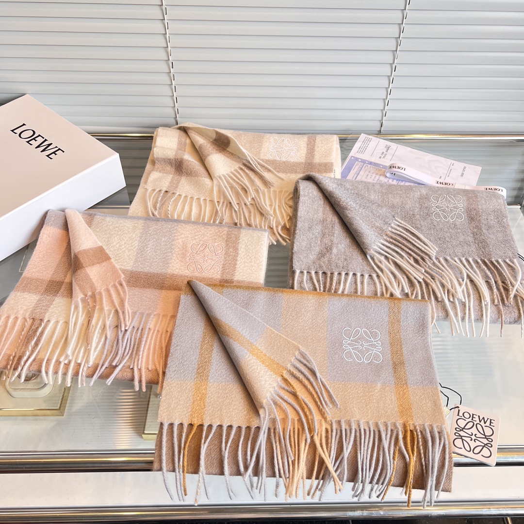 [TOP] LOEWE Small Logo Two-tone Embroidered Cashmere Scarf 30 x 180 cm - 4 Colors