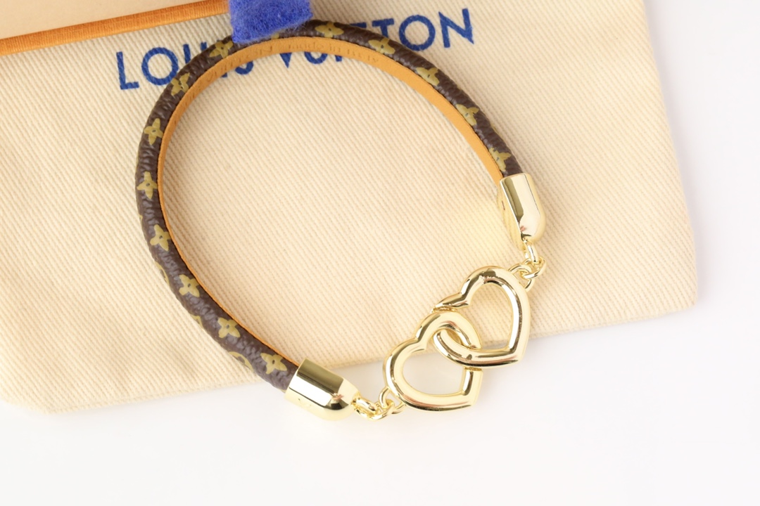 [TOP] Louis Vuitton LV Monogram Leather with Double Love Buckle Thin Circle Bracelet