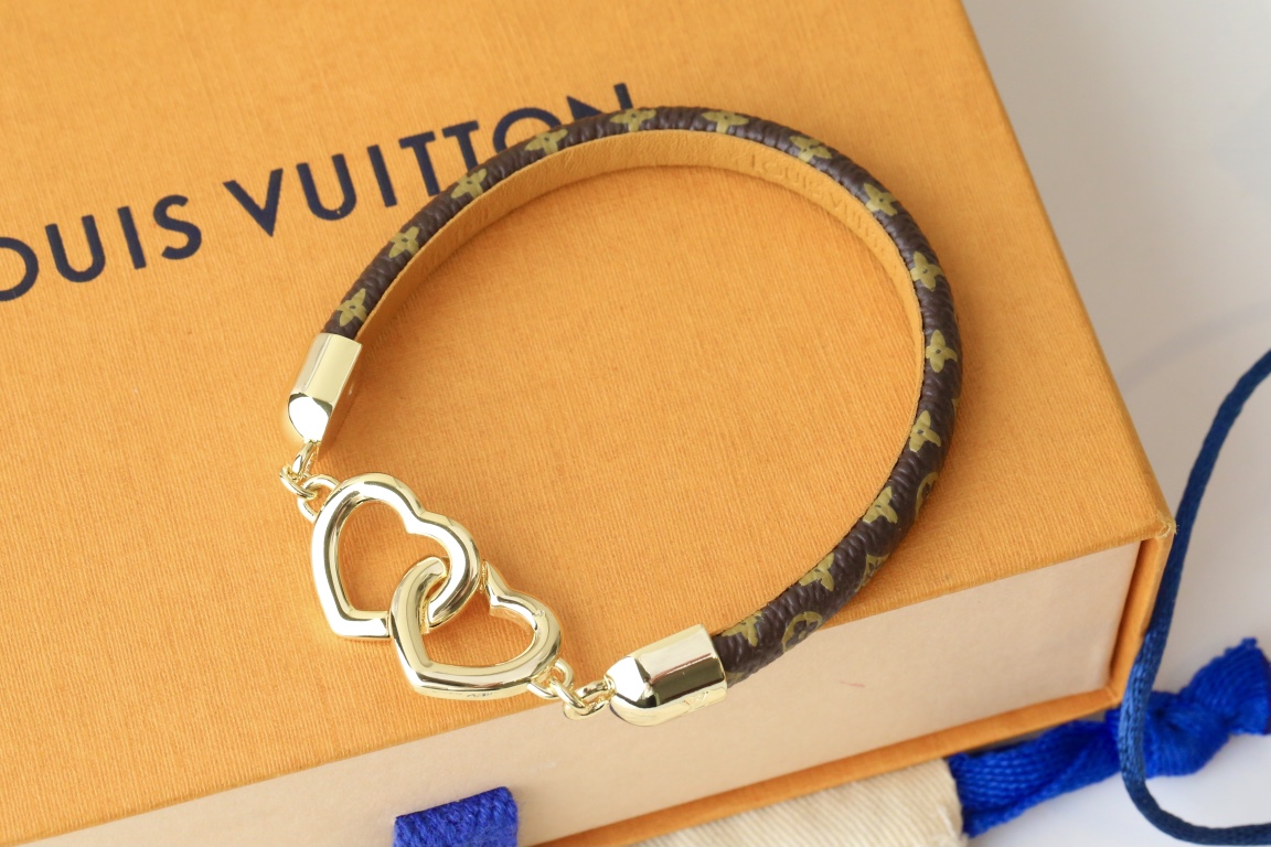 [TOP] Louis Vuitton LV Monogram Leather with Double Love Buckle Thin Circle Bracelet