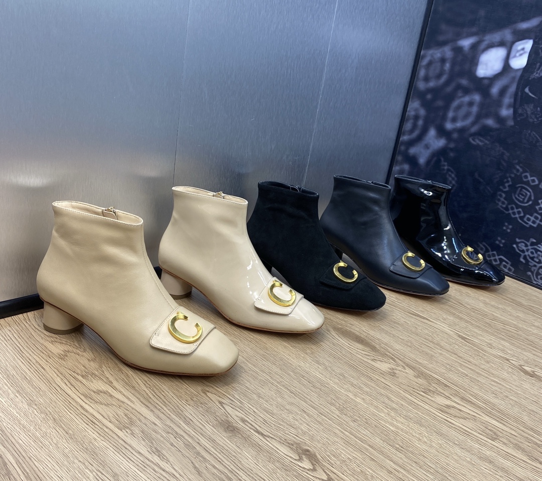 [TOP] Christian Dior Women's Thick Heeled Square Toe Short Boots - Five Colors