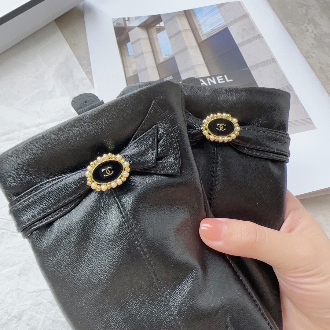 [TOP] CHANEL  First Grade Sheepskin Excellent Texture Women's Gloves - Black