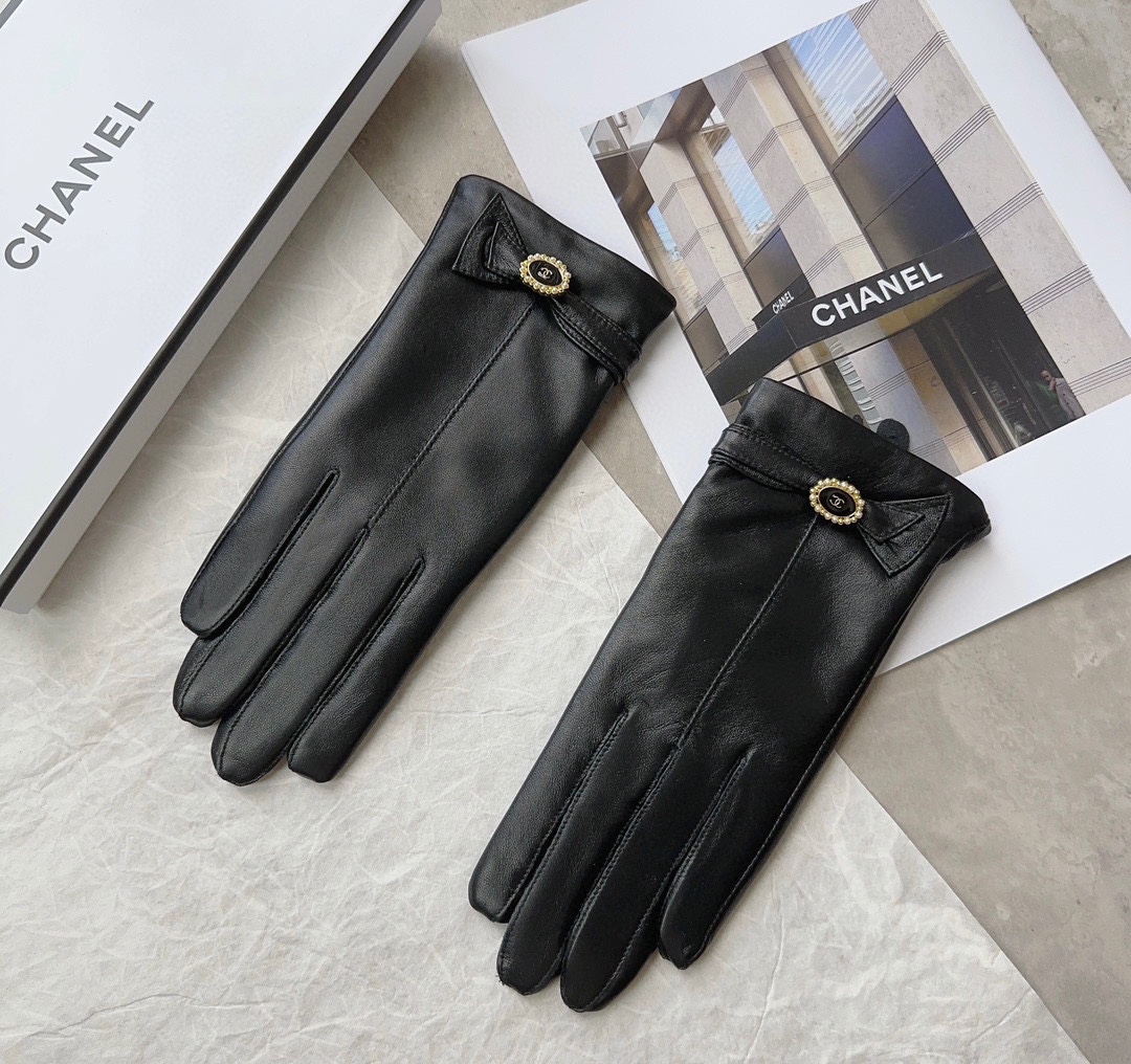 [TOP] CHANEL  First Grade Sheepskin Excellent Texture Women's Gloves - Black