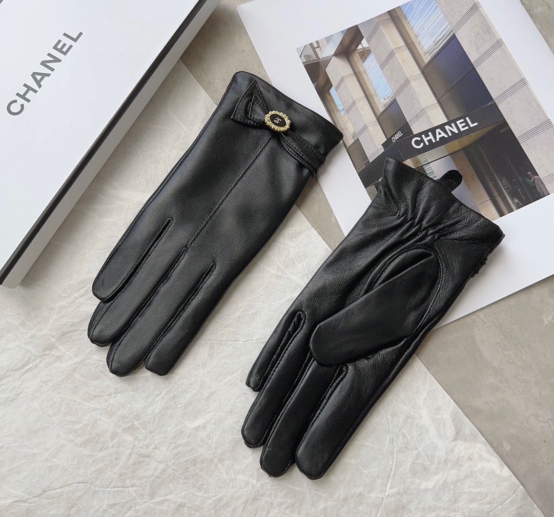 [TOP] CHANEL  First Grade Sheepskin Excellent Texture Women's Gloves - Black