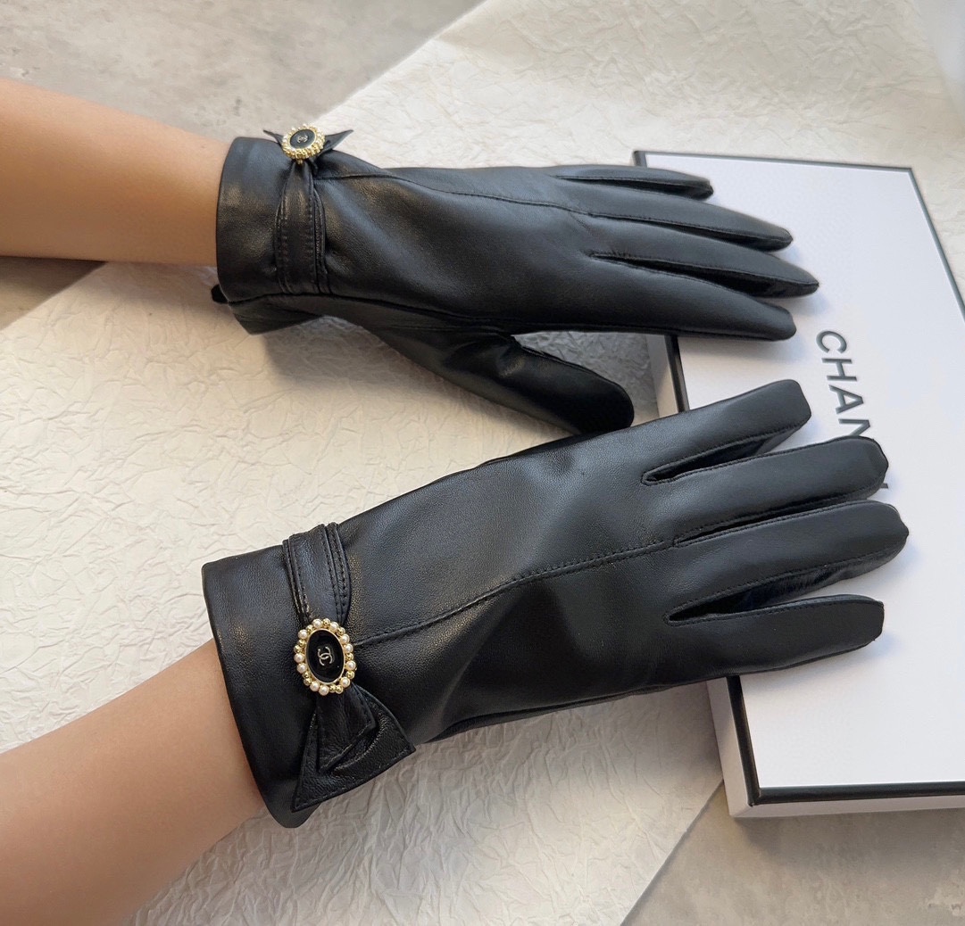 [TOP] CHANEL  First Grade Sheepskin Excellent Texture Women's Gloves - Black