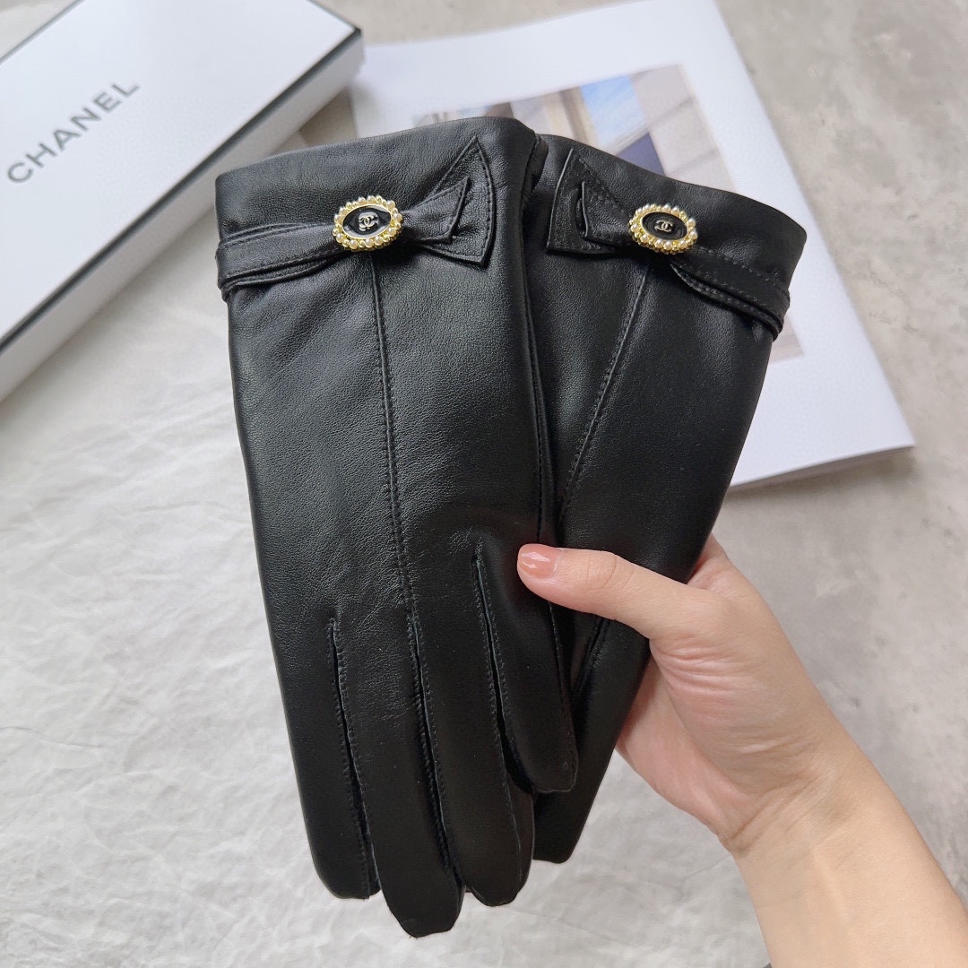 [TOP] CHANEL  First Grade Sheepskin Excellent Texture Women's Gloves - Black