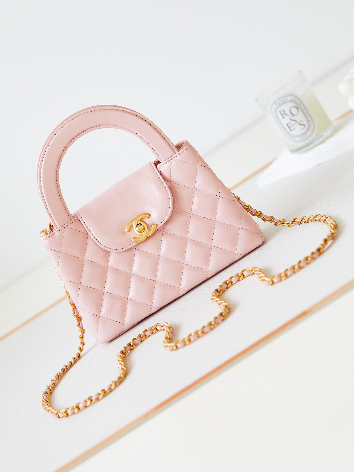 [TOP] CHANEL 23K Mini Handle Bag 8.3x12.5x4 cm/13x19x7 cm - GHW - Pink