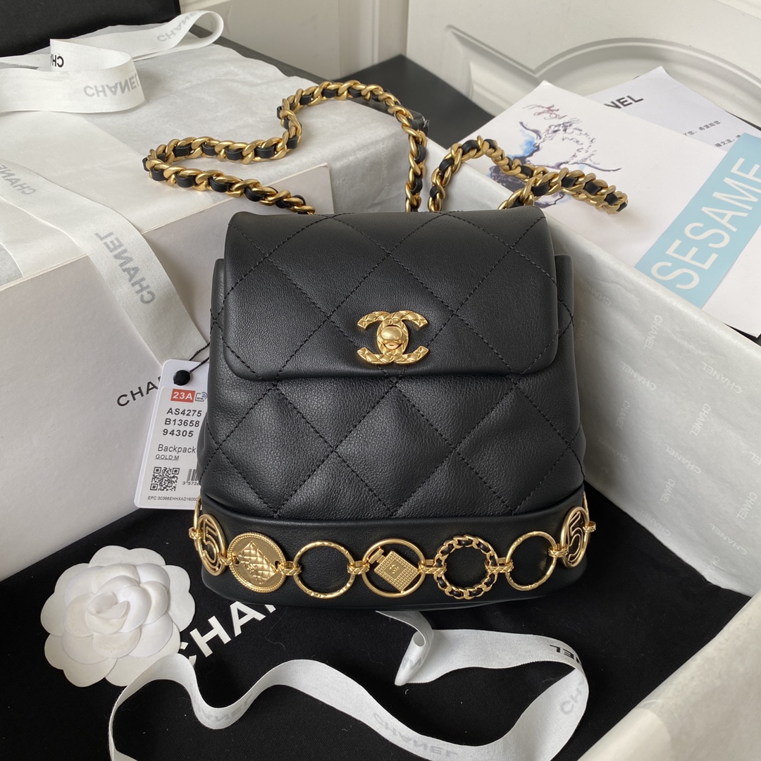 [TOP] CHANEL 23b Gold Coin Backpack 18X18X8cm - Two Colors