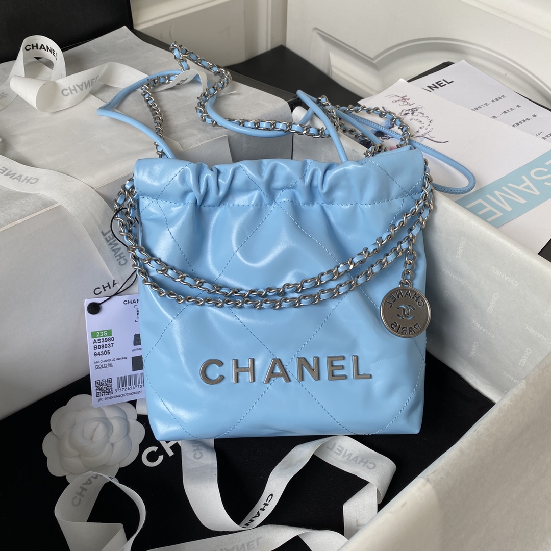 [TOP] CHANEL Mini 22 Bag 19x20x6cm - SHW - Light blue