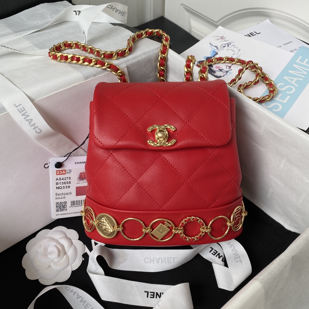 [TOP] CHANEL 23b Gold Coin Backpack 18X18X8cm - Two Colors