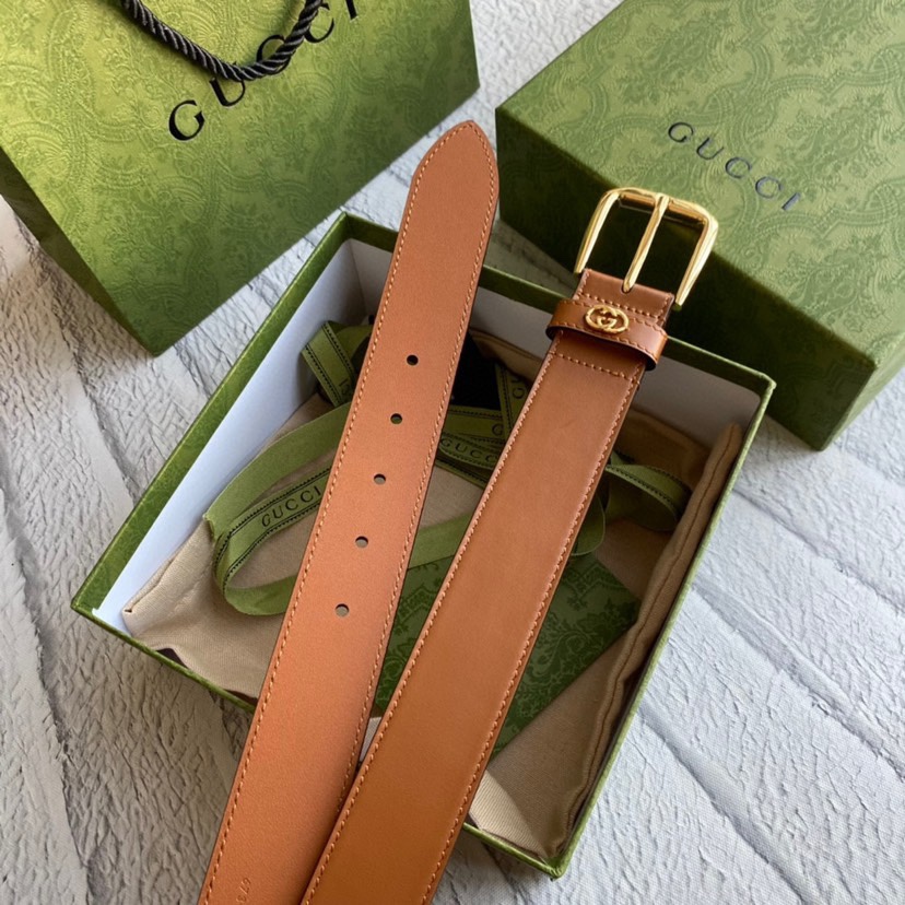 [TOP] GUCCI Adopting Double - Sided Imported Plain Belt - 3.5cm - Brown