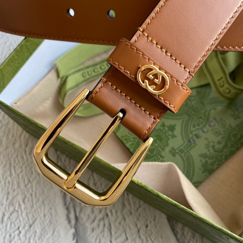 [TOP] GUCCI Adopting Double - Sided Imported Plain Belt - 3.5cm - Brown