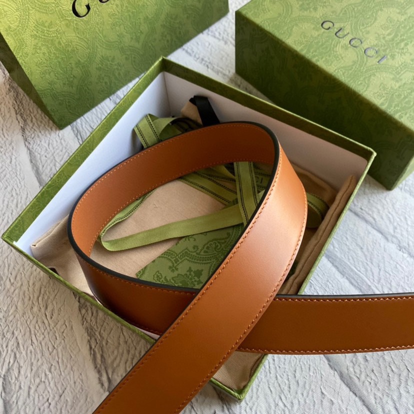 [TOP] GUCCI Adopting Double - Sided Imported Plain Belt - 3.5cm - Brown