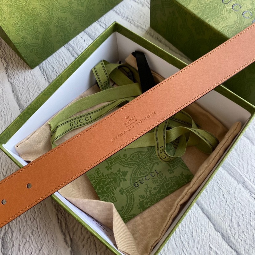 [TOP] GUCCI Adopting Double - Sided Imported Plain Belt - 3.5cm - Brown