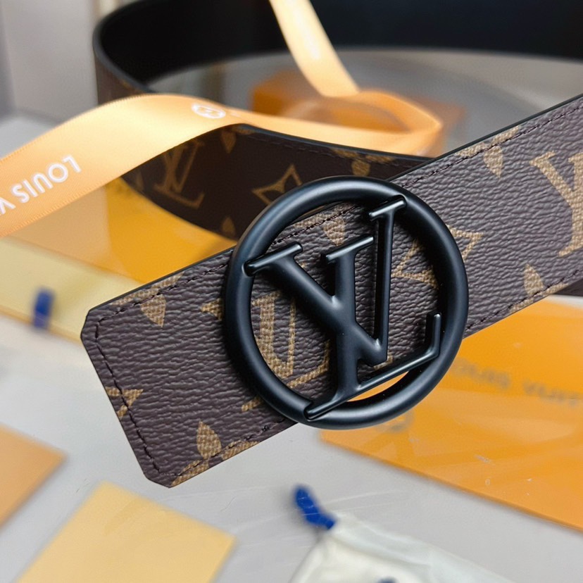 [TOP] Louis Vuitton LV Black Steel Buckle Band - Brown - 4CM