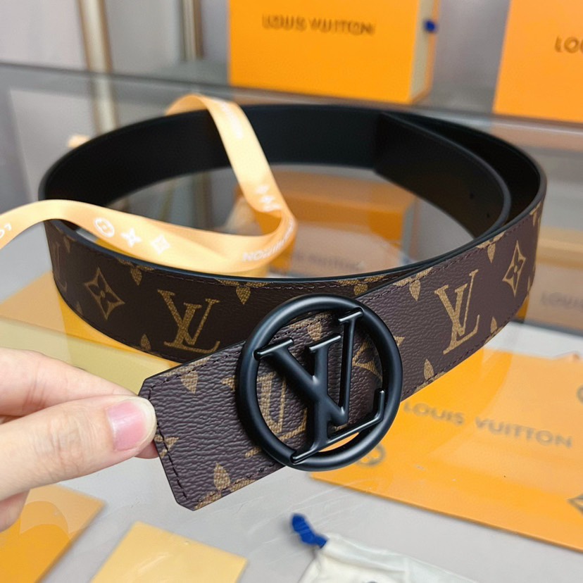 [TOP] Louis Vuitton LV Black Steel Buckle Band - Brown - 4CM