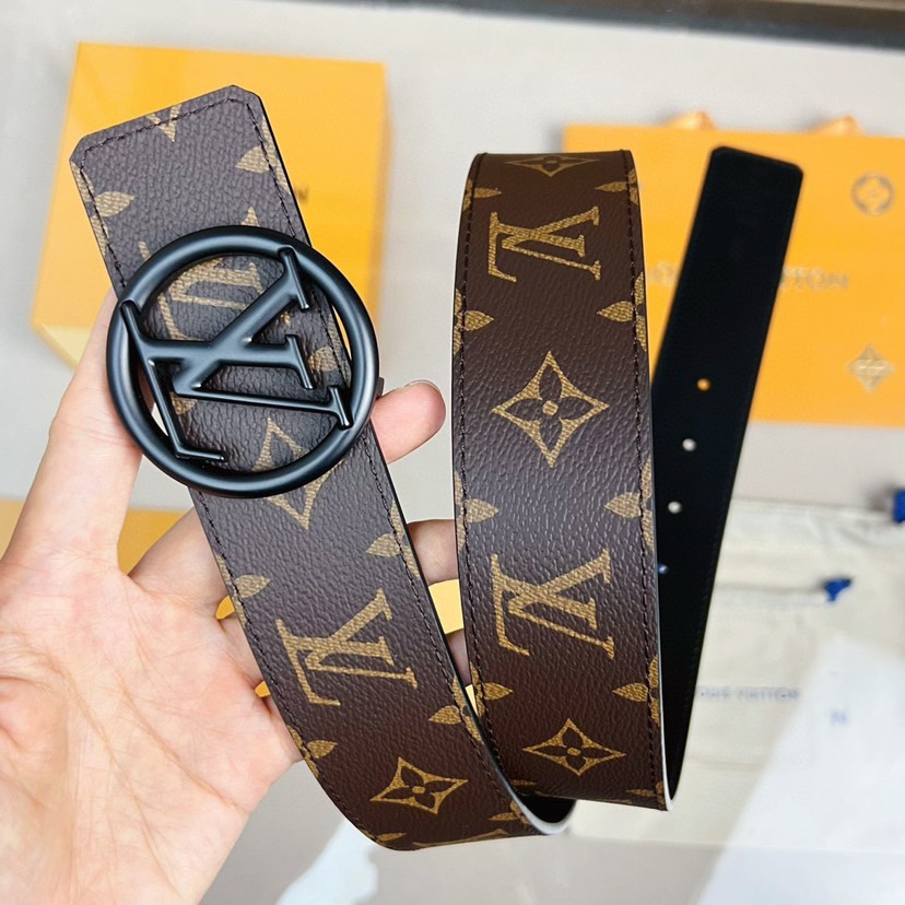 [TOP] Louis Vuitton LV Black Steel Buckle Band - Brown - 4CM