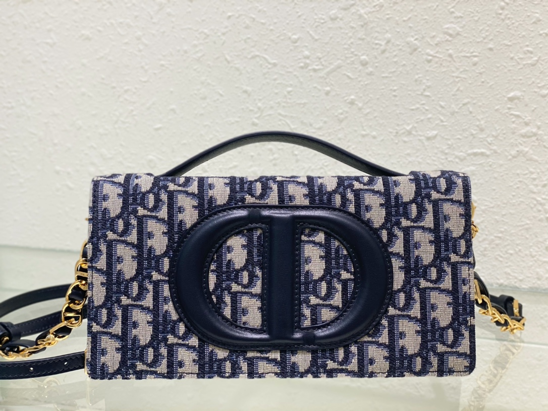 [TOP] Christian Dior Blue Oblique Print CD SIGNATURE MINI CHAIN BAG 21 x 11 x 5 cm - Blue