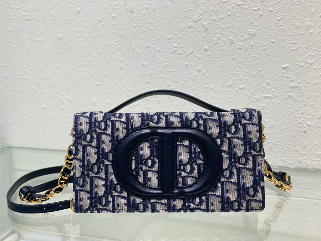 [TOP] Christian Dior Blue Oblique Print CD SIGNATURE MINI CHAIN BAG 21 x 11 x 5 cm - Blue