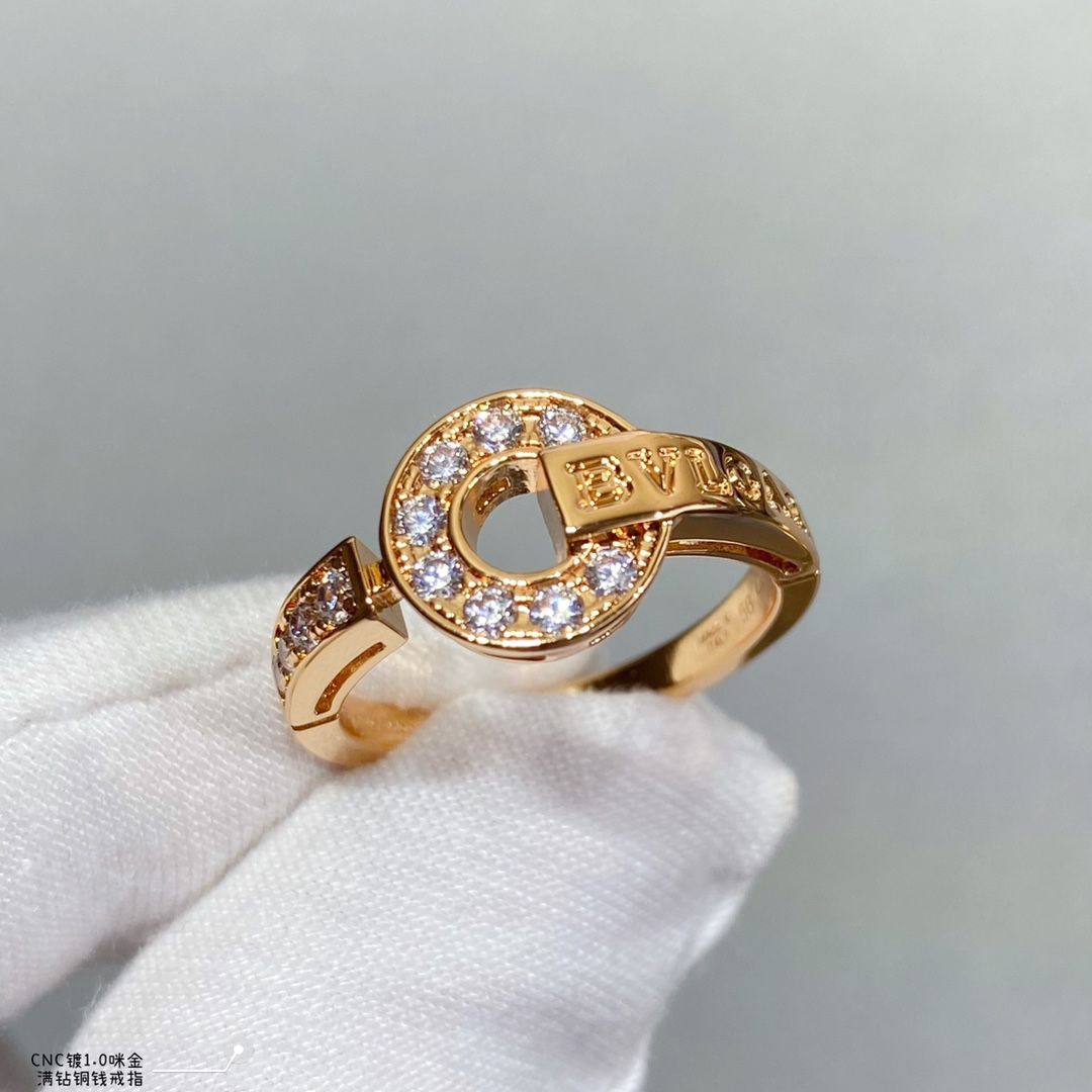 [TOP] BVLGARI Full Diamond Copper Coin Ring