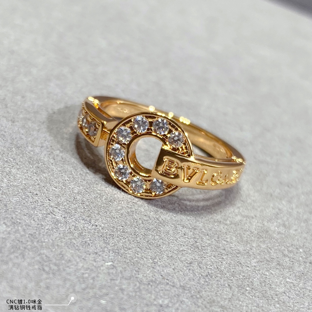 [TOP] BVLGARI Full Diamond Copper Coin Ring
