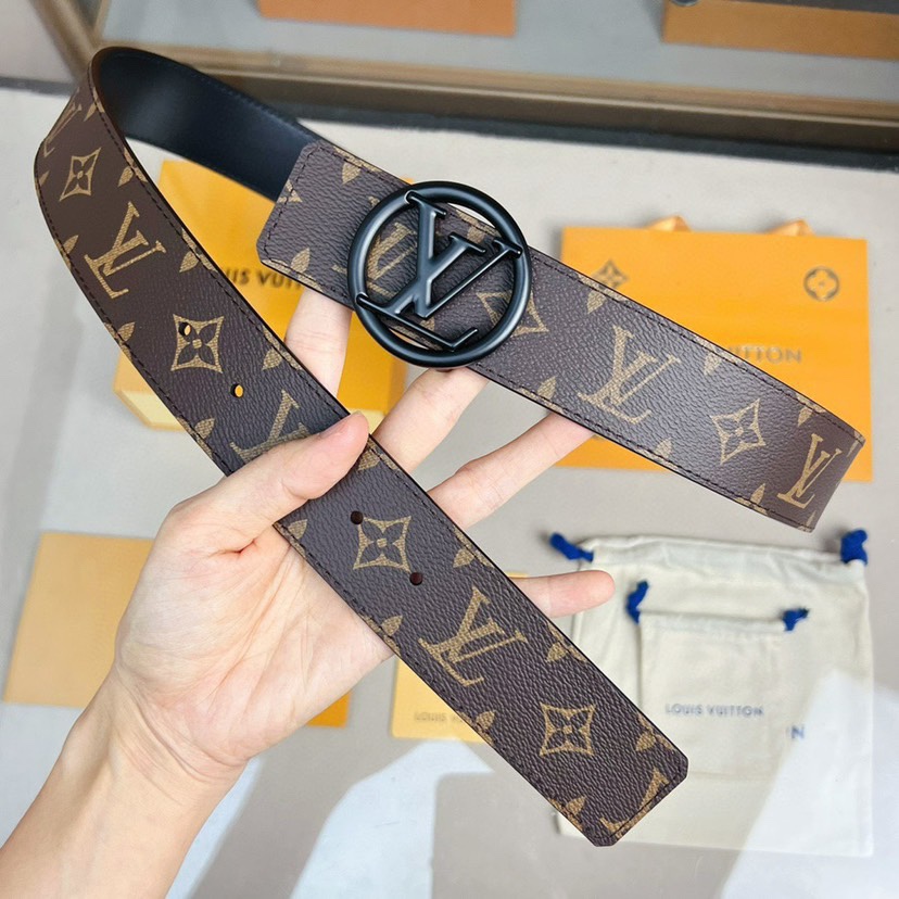 [TOP] Louis Vuitton LV Black Steel Buckle Band - Brown - 4CM