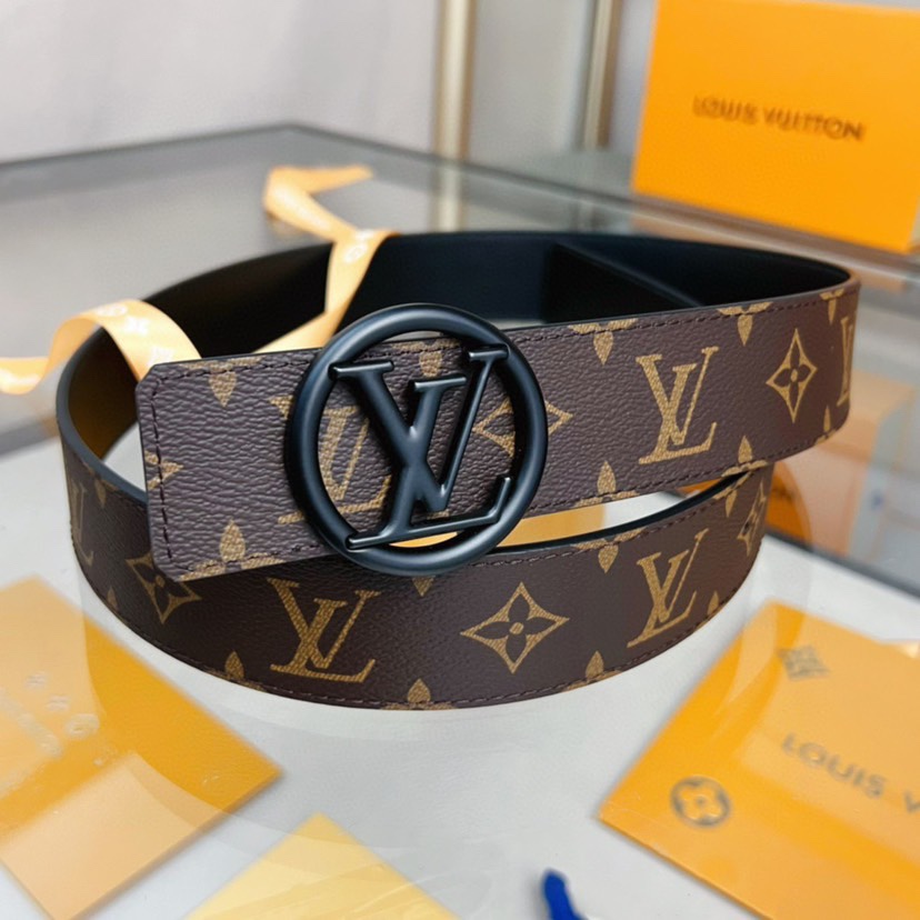 [TOP] Louis Vuitton LV Black Steel Buckle Band - Brown - 4CM