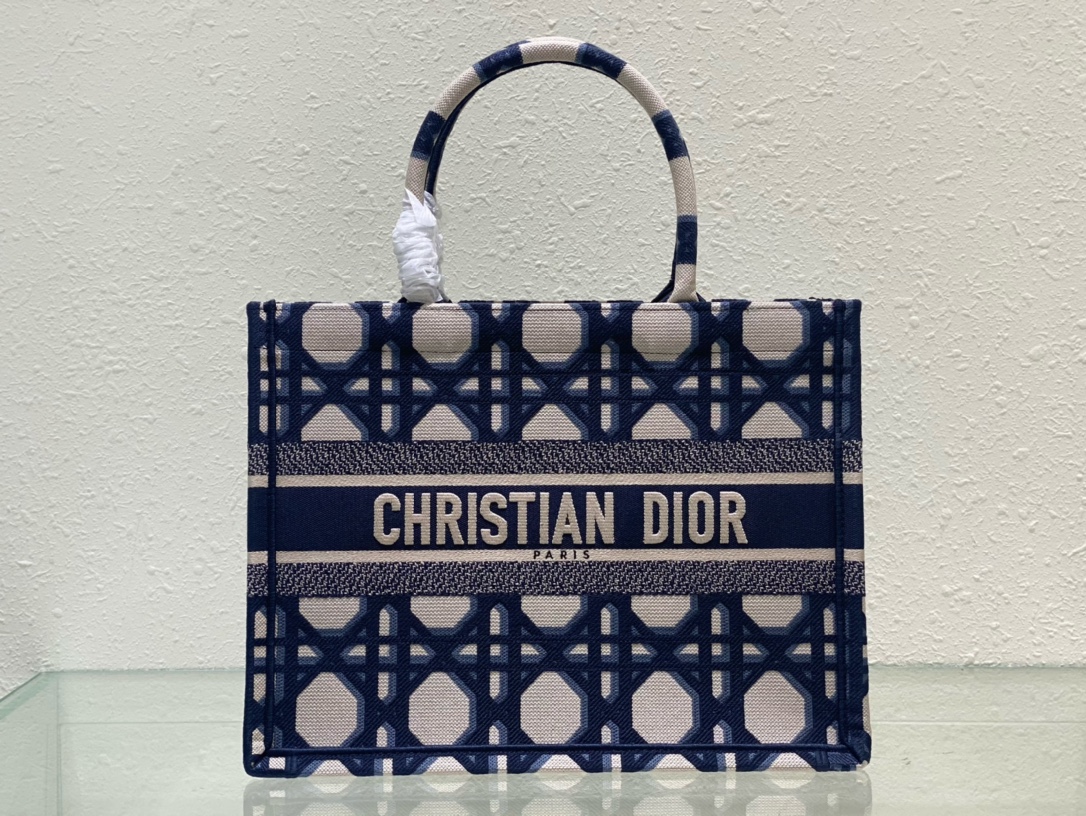 [TOP] Christian Dior Book Blue And White Color Matching Tote Bag Embroidery 26cm/36cm/42cm