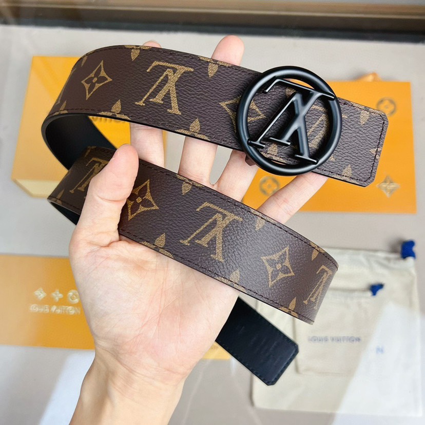 [TOP] Louis Vuitton LV Black Steel Buckle Band - Brown - 4CM