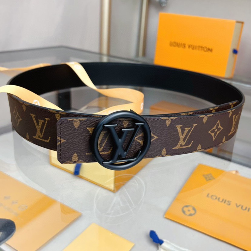 [TOP] Louis Vuitton LV Black Steel Buckle Band - Brown - 4CM