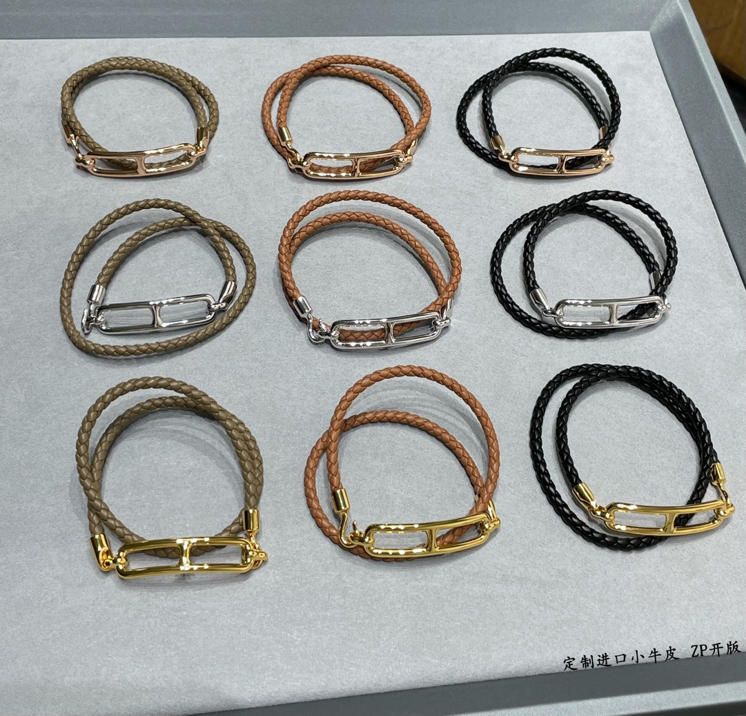 [TOP] HERMES Pig Nose Leather Cord Bracelet - 9 Colors