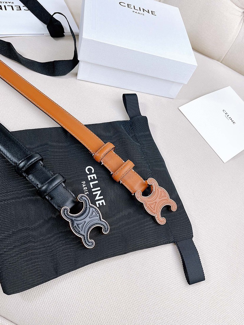 [TOP] CELINE Cow Leather Belt - 2.5cm - Black