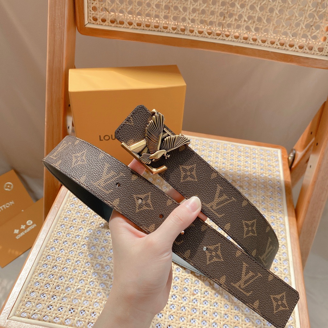 [TOP] Louis Vuitton LV Flying Pigeon Holding Olive Branch Belt - 4CM