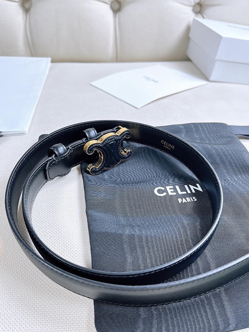[TOP] CELINE Cow Leather Belt - 2.5cm - Black
