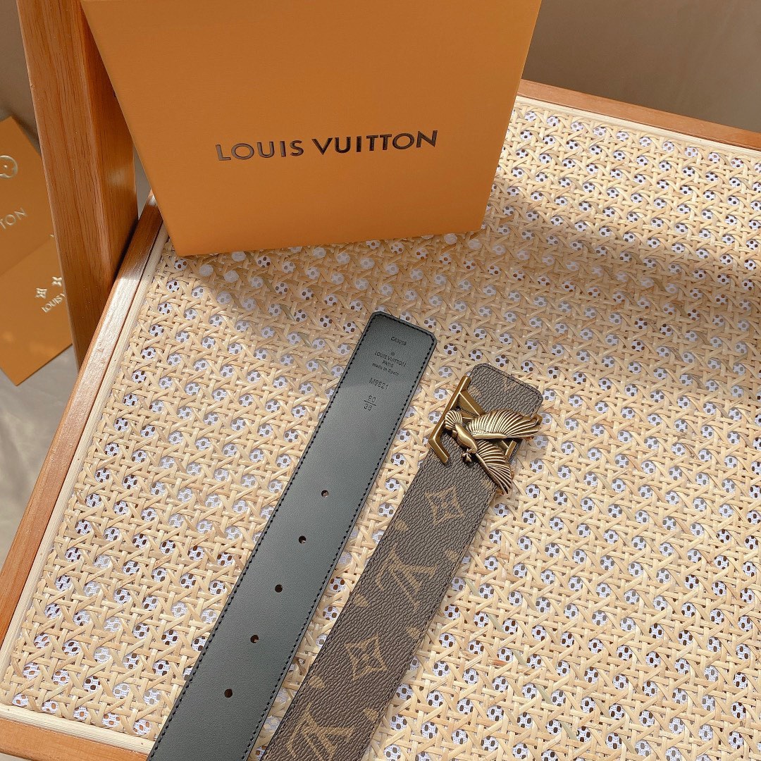 [TOP] Louis Vuitton LV Flying Pigeon Holding Olive Branch Belt - 4CM