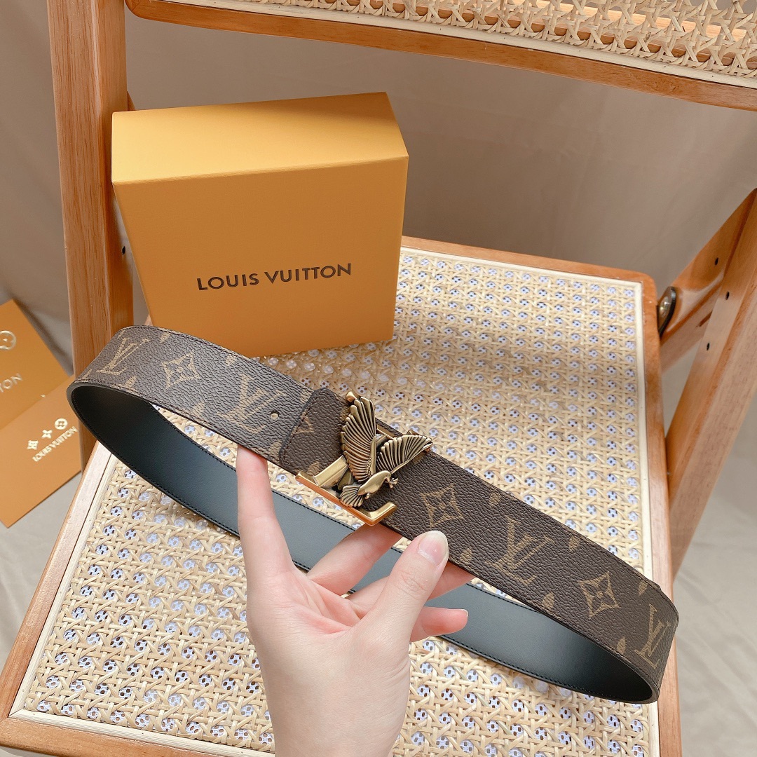 [TOP] Louis Vuitton LV Flying Pigeon Holding Olive Branch Belt - 4CM