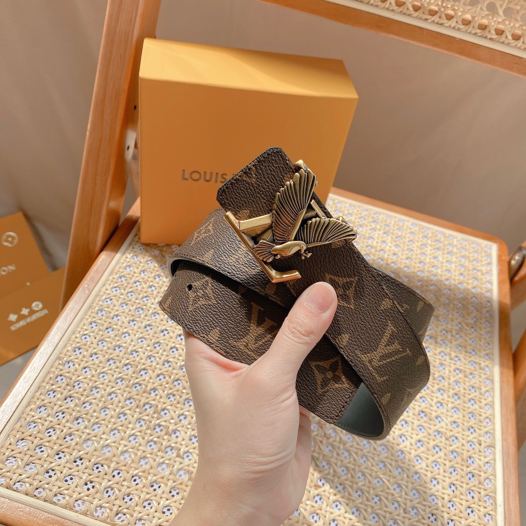 [TOP] Louis Vuitton LV Flying Pigeon Holding Olive Branch Belt - 4CM
