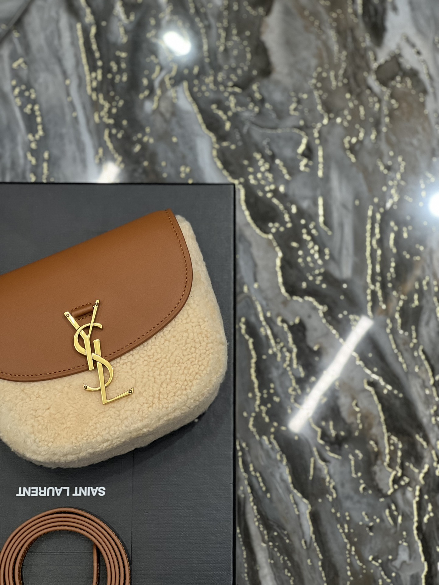 [TOP] Yves Saint Laurent YSL 𝐊𝐚𝐢𝐚 𝐒𝐦𝐚𝐥𝐥 Lamb Wool With Cowhide Bag