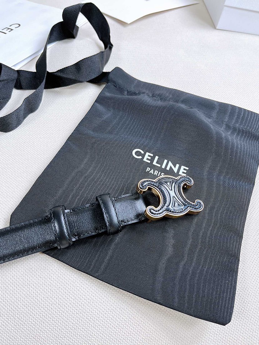 [TOP] CELINE Cow Leather Belt - 2.5cm - Black