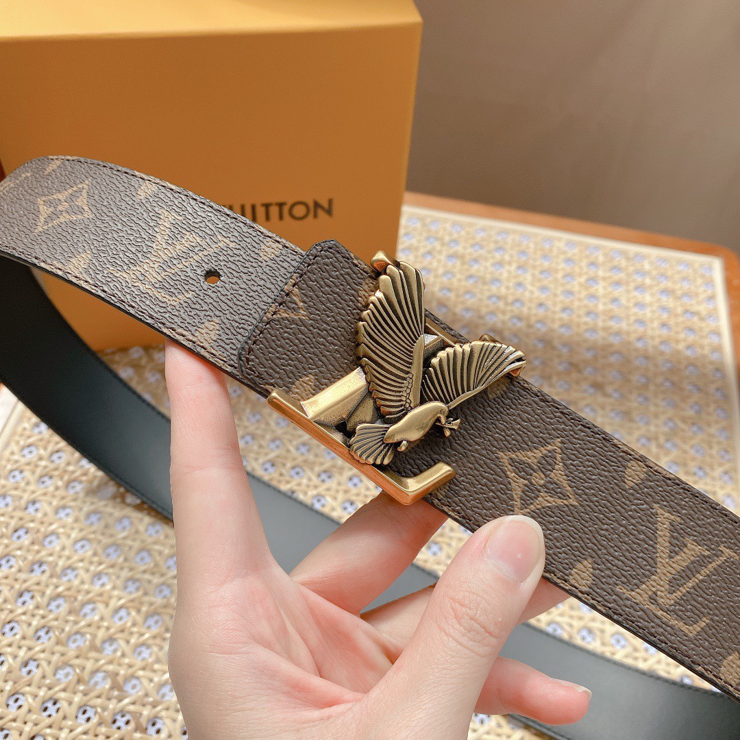 [TOP] Louis Vuitton LV Flying Pigeon Holding Olive Branch Belt - 4CM