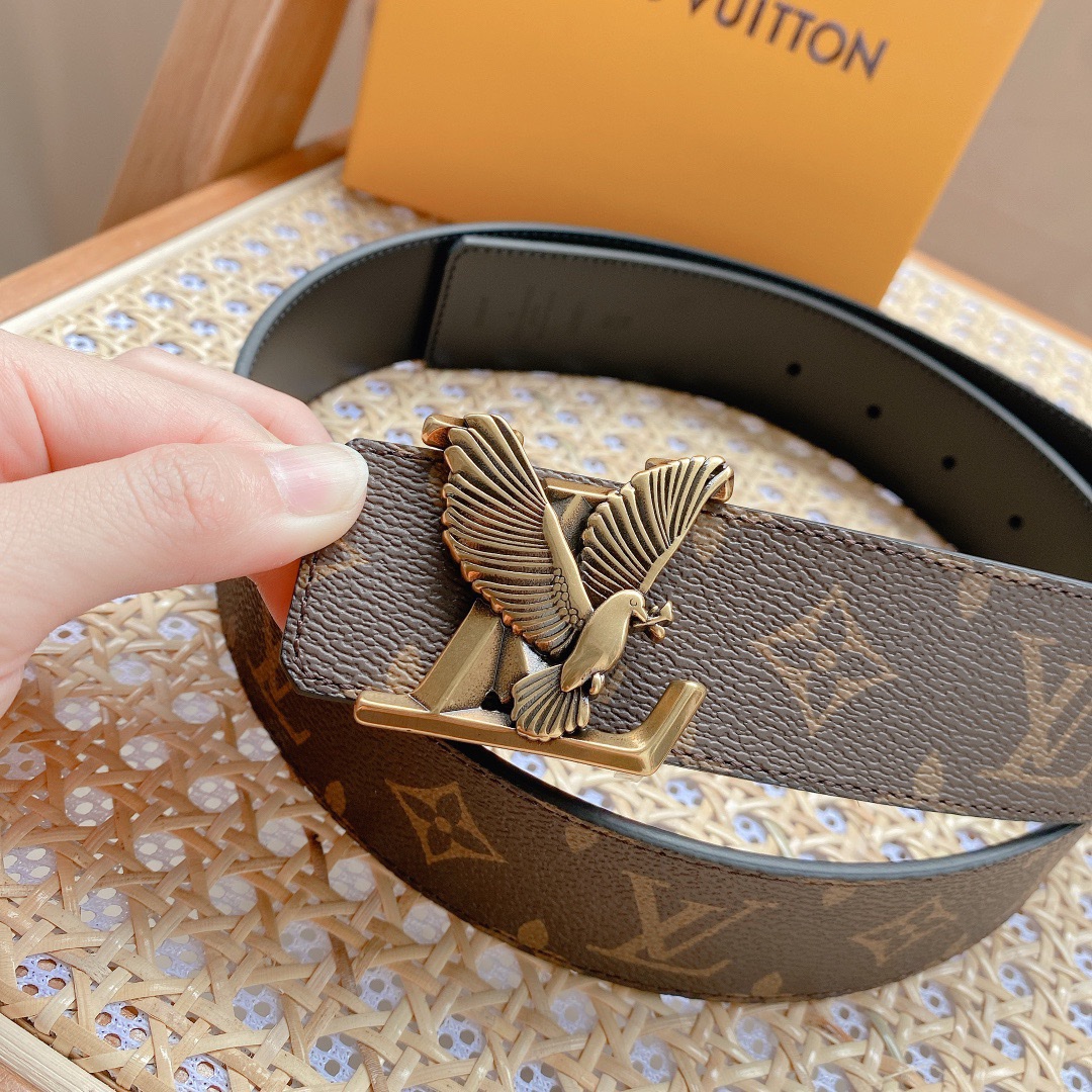 [TOP] Louis Vuitton LV Flying Pigeon Holding Olive Branch Belt - 4CM