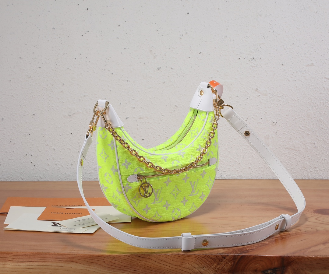 [TOP] Louis Vuitton LV Monogram Jacquard Flannel Loop Half-Moon Underarm Bag 23 x 13 x 6 cm-Yellow
